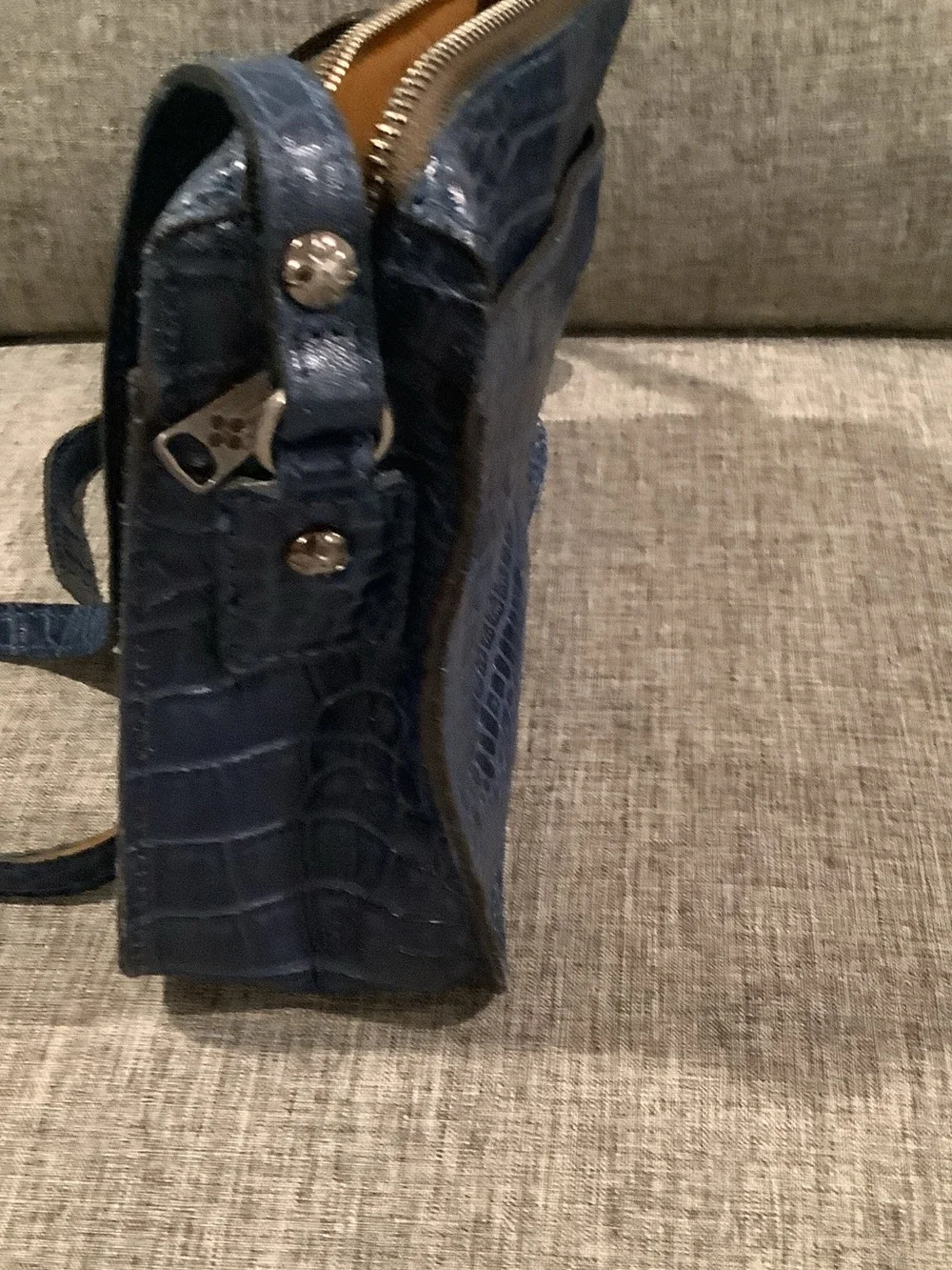Patricia Nash Navy Croc-Embossed Leather Messenger with Tan Interior Trim